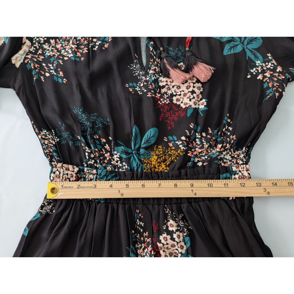 Lovestitch Floral Prairie Midi Dress Black Tassel Tie Boho Cottagecore Small - Picture 6 of 8